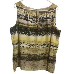 DANA Buchman Sleeveless Tank Top Yellow Black Cream Animal Abstract Print Sz XL